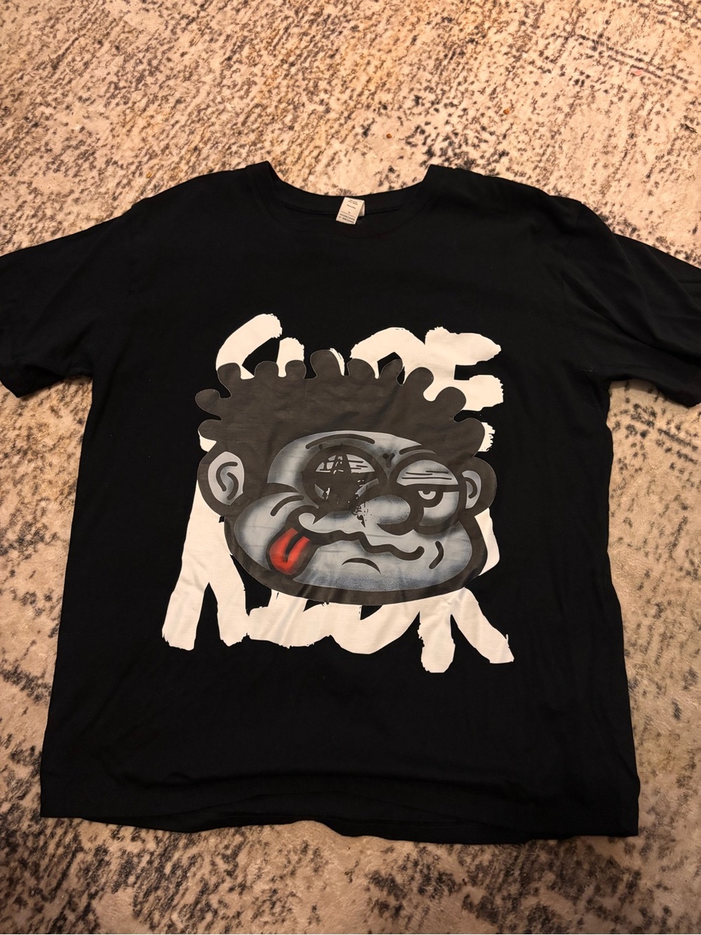Black Graphic Monkey Face T-Shirt with White Text